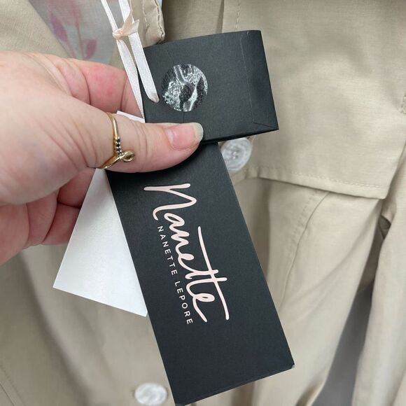 Nanette Lepore Trench Coat Big Button Up Single Breasted Tan Belted Small NEW - Picture 9 of 12